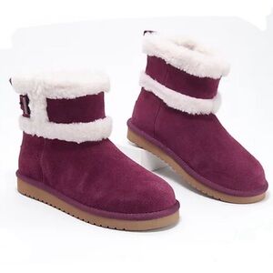 Koolaburra by UGG Sizes 7-12 Plum Barlee Mini Suede & Fuzzy Boots